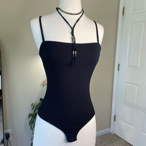 Free People Intimately Square Neck Bodysuit Black Size XS